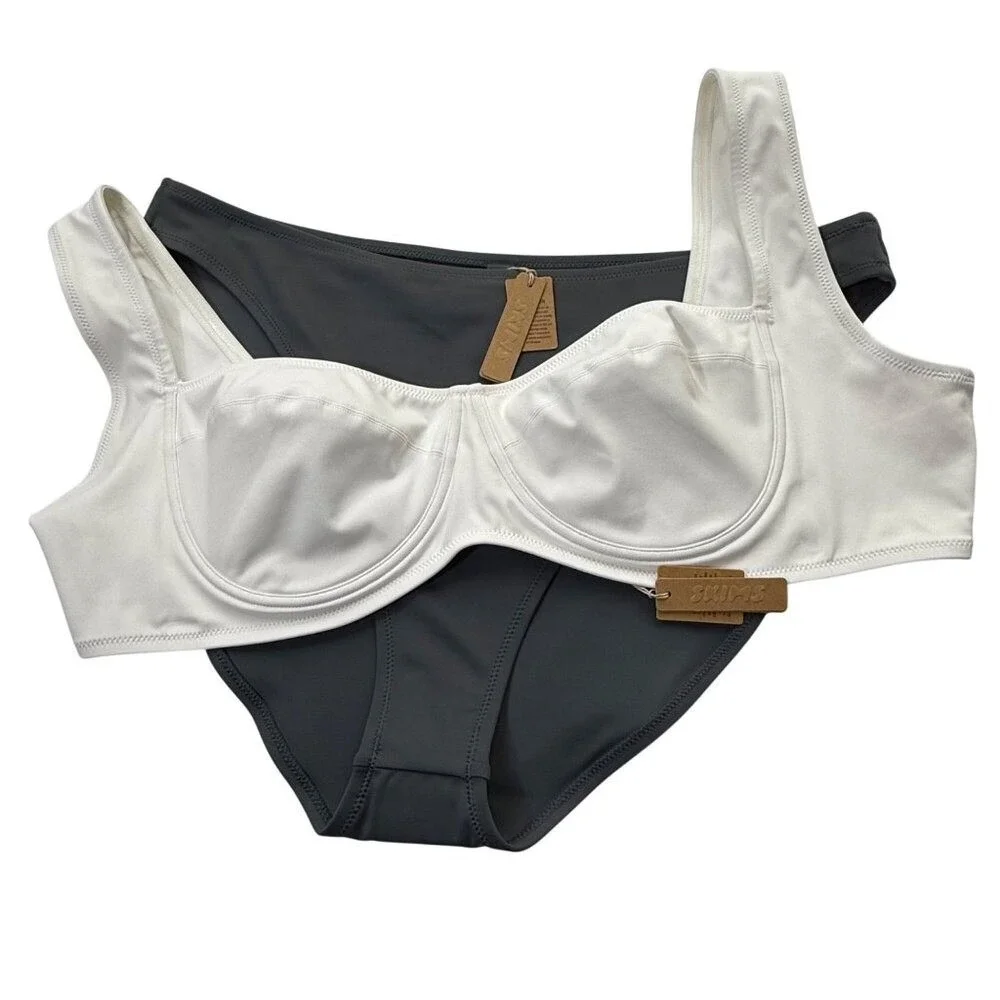 SKIMS Shaping Swim Underwire Top +‎ Dipped Bikini Set Marble Gunmetal 4X